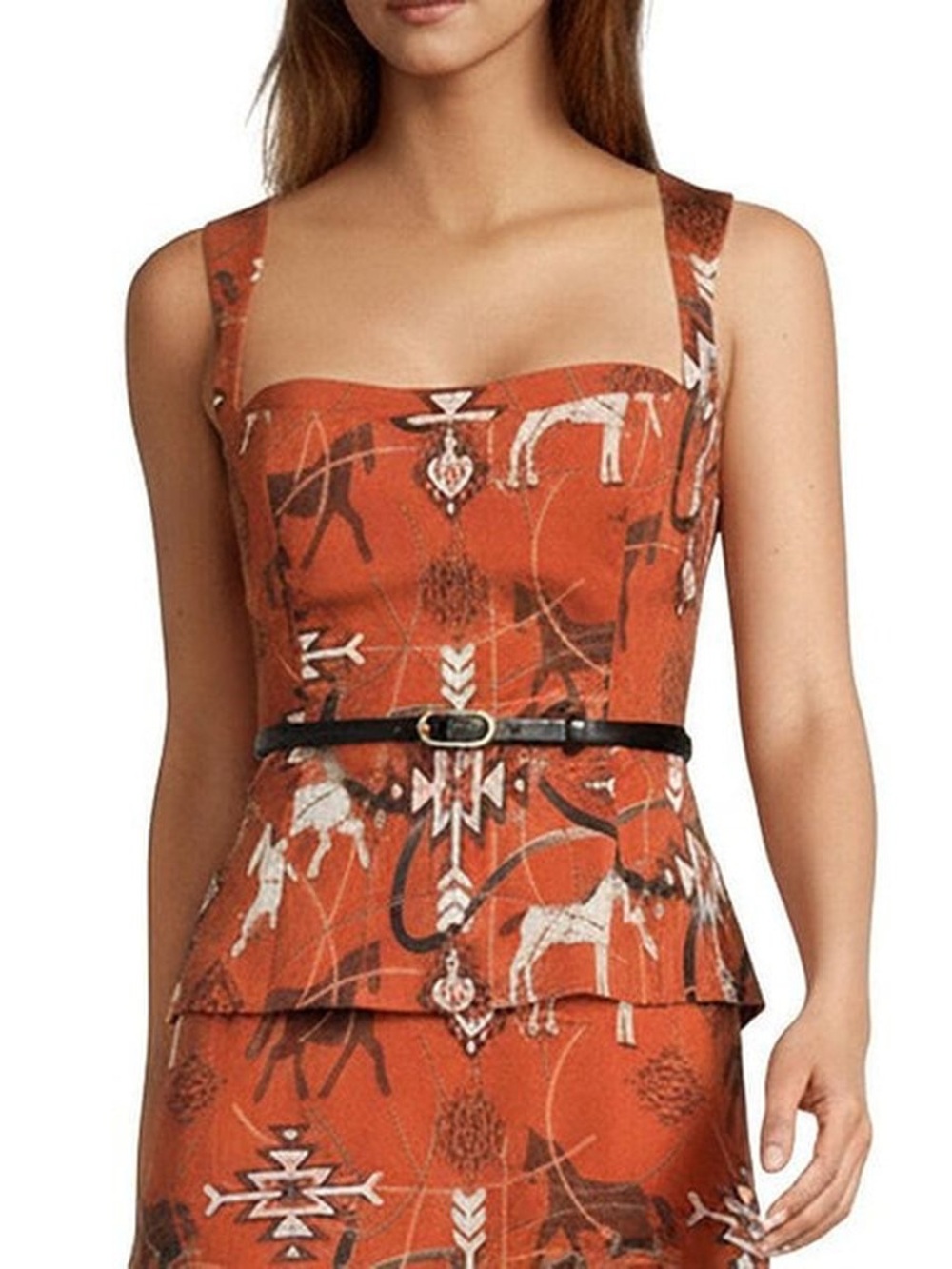 Antonio Melani Winona Coordinating Western Printed Sateen Sweetheart Neck Sleeve